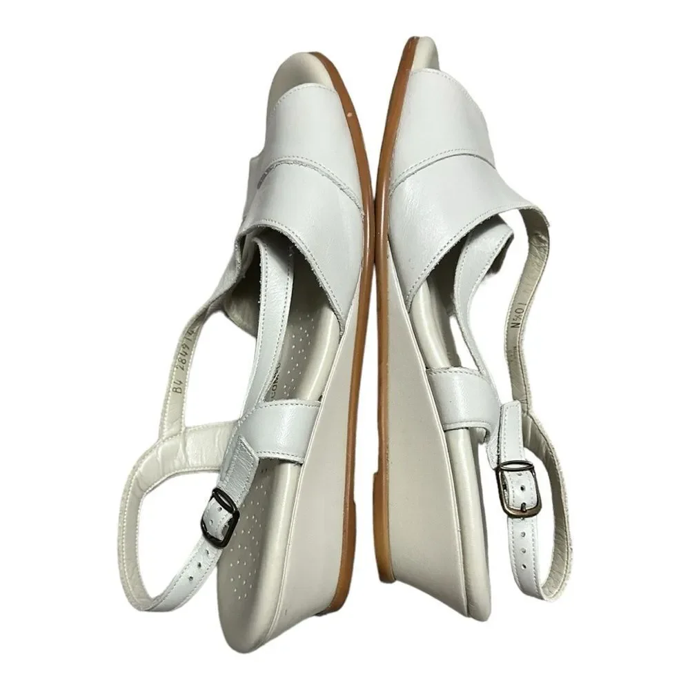 SAS Caress Size US 10.5N Sandal Bone Leather Buckle Tripad Comfort Wedge